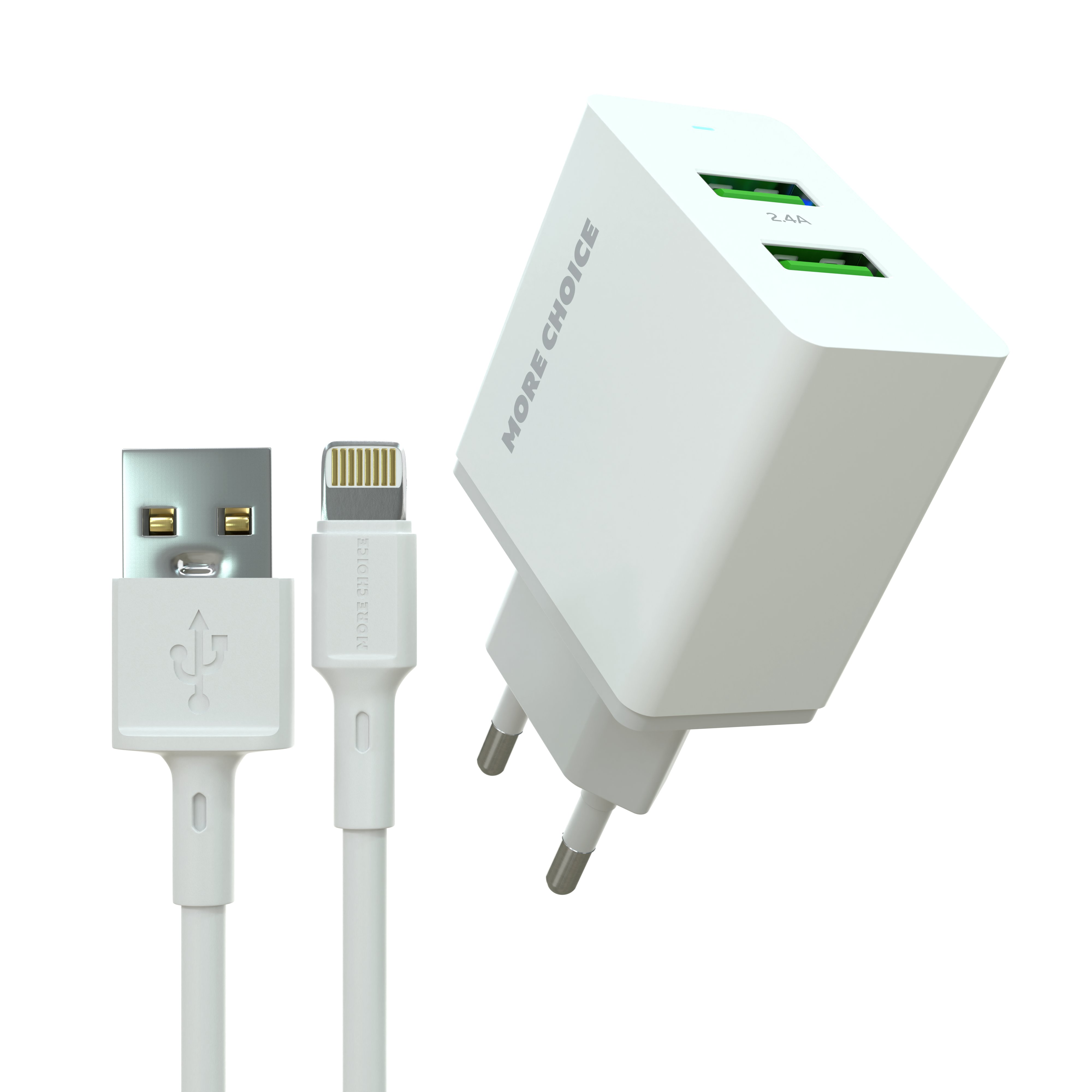 СЗУ 2USB 2.4A для Lightning 8-pin More choice NC11i (White)