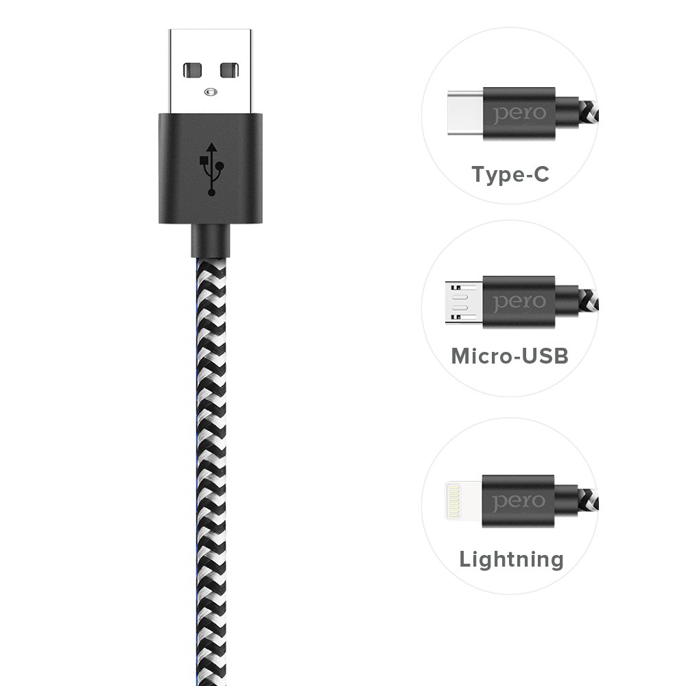 Дата-кабель PERO DC-04 micro-USB, 2А, 1м, Silver-black