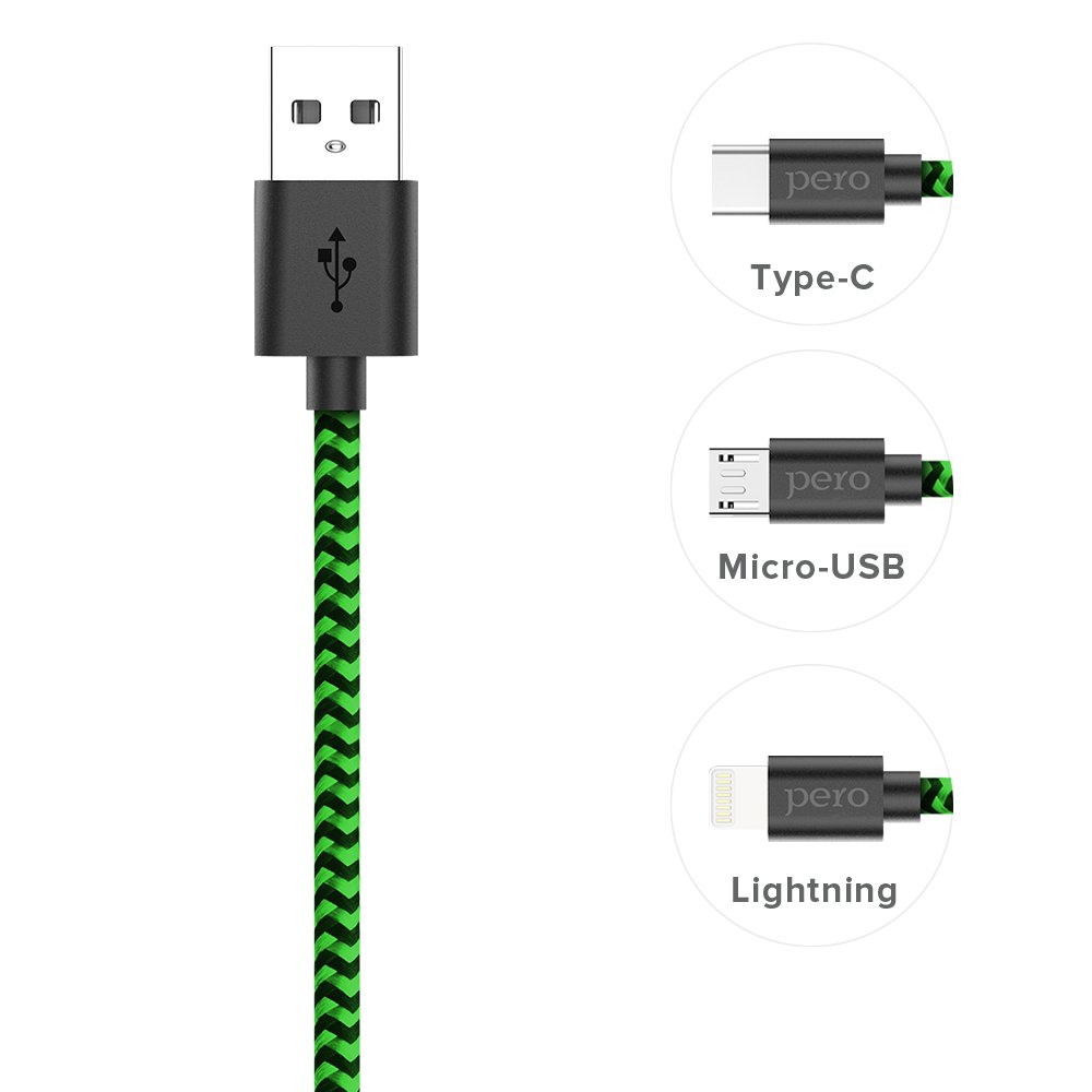 Дата-кабель PERO DC-04 micro-USB, 2А, 1м, Green-black