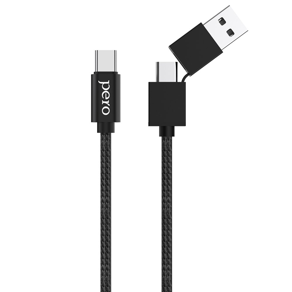 Дата-кабель PERO DC-07 UNIVERSAL 2 in 1, USB-A + PD  to Type-C, 1m, Black