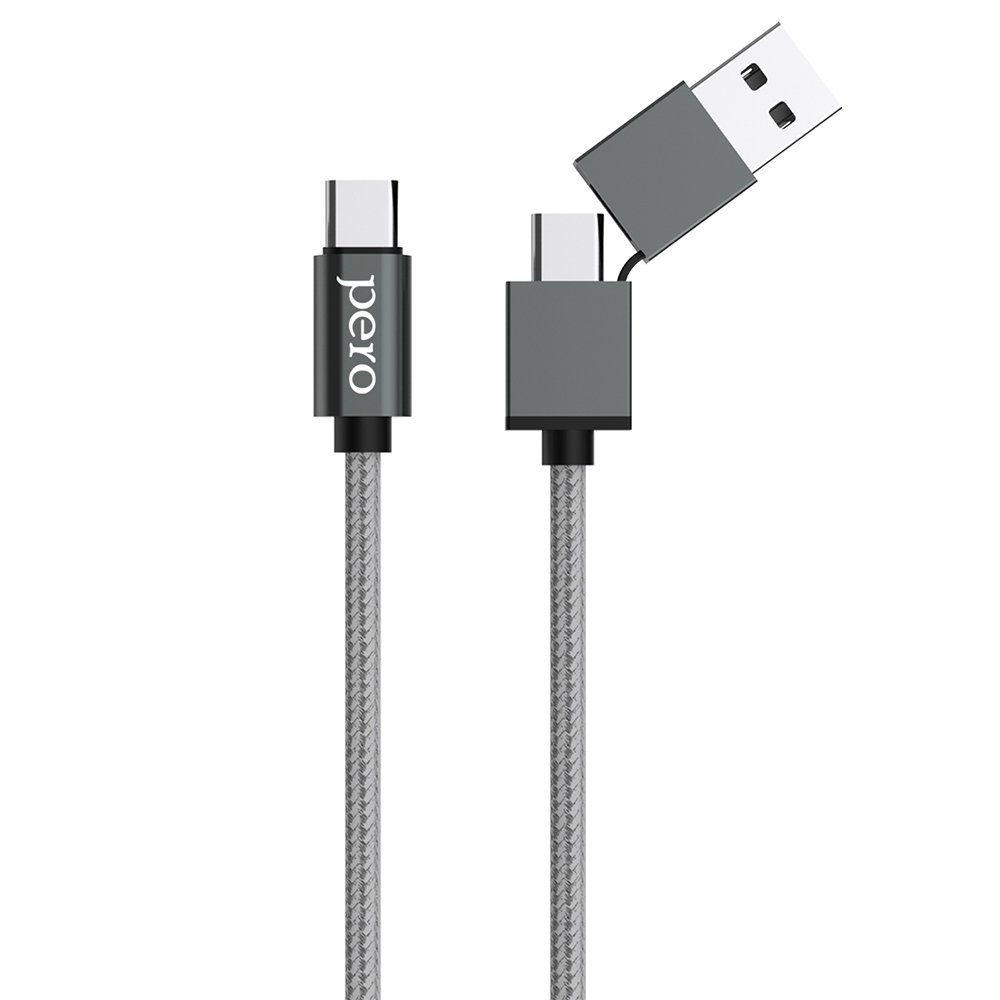 Дата-кабель PERO DC-07 UNIVERSAL 2 in 1, USB-A + PD  to Type-C, 1m, Silver