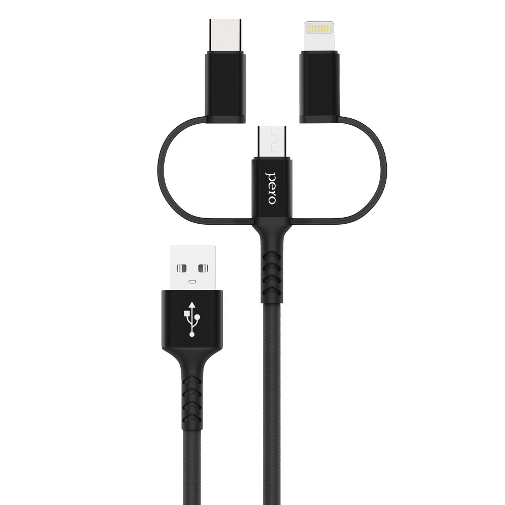 Дата-кабель PERO DC-06 Universal 3 in 1 (Lightning/micro USB/Type-C), 3А, 1м, черный