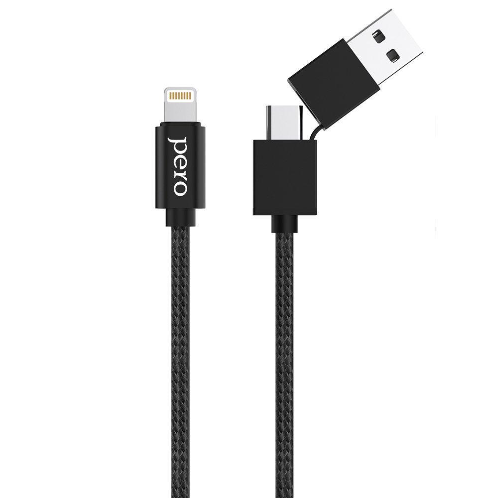 Дата-кабель PERO DC-07 UNIVERSAL 2 in 1, USB-A + PD  to Lightning, 1m, Black