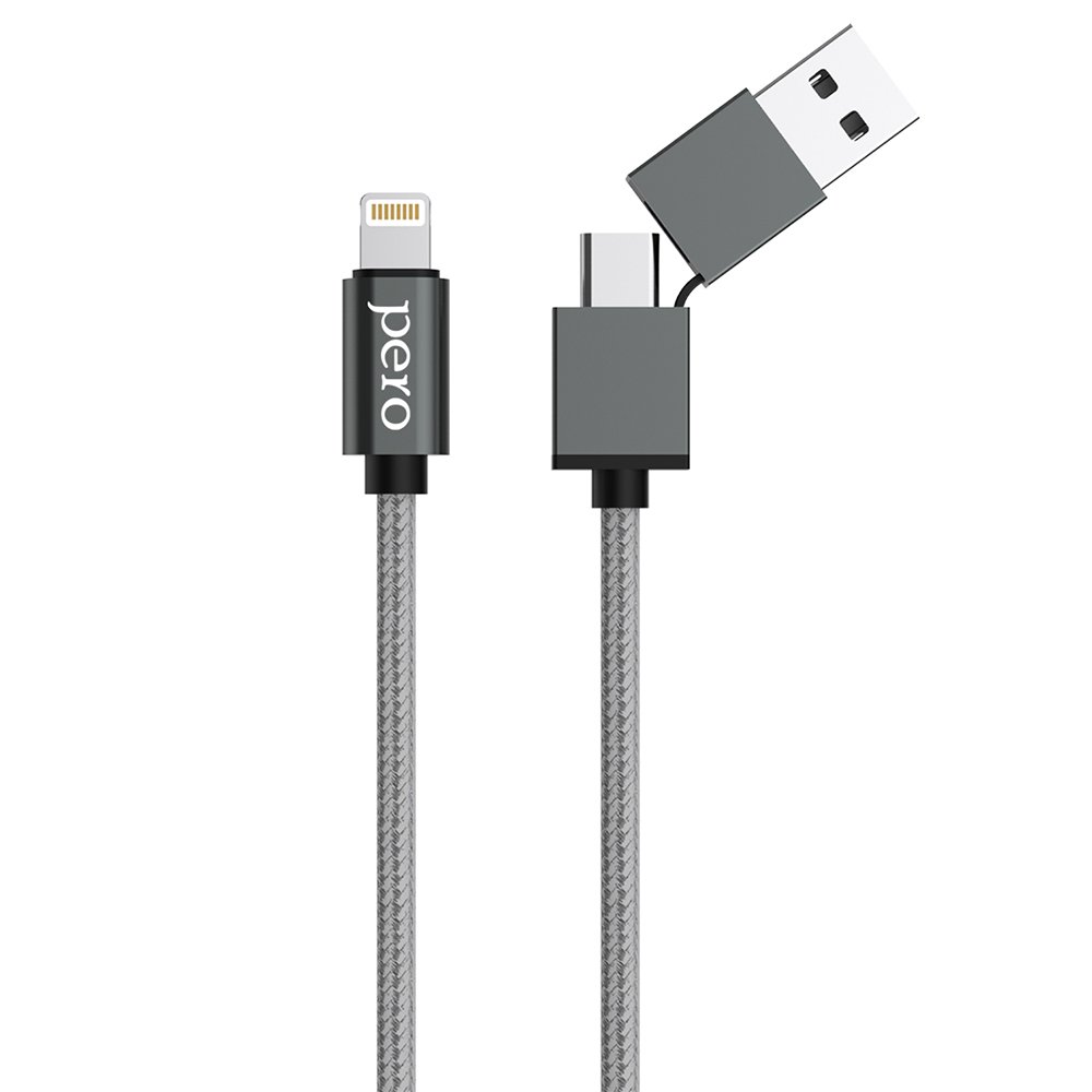Дата-кабель PERO DC-07 UNIVERSAL 2 in 1, USB-A + PD  to Lightning, 1m, Silver