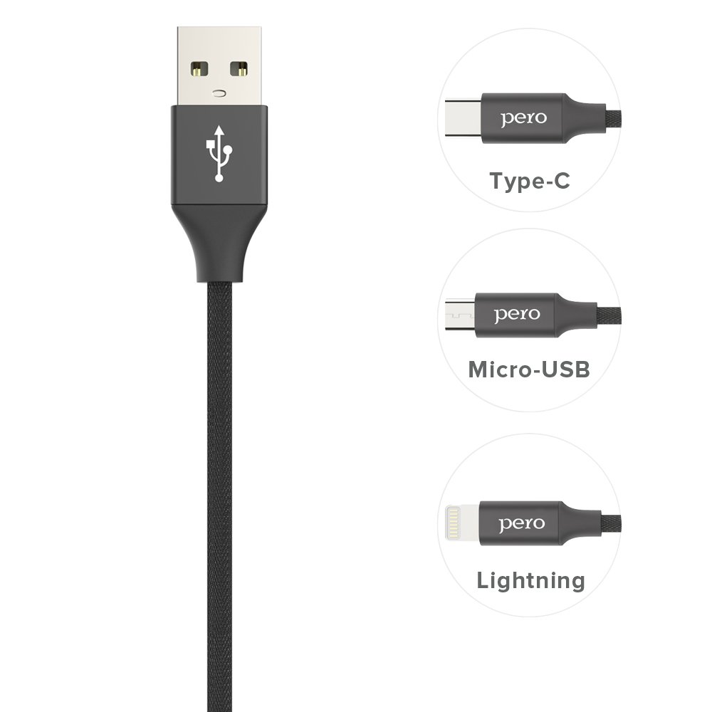 Дата-кабель PERO DC-02 Type-C, 2А, 1м, черный