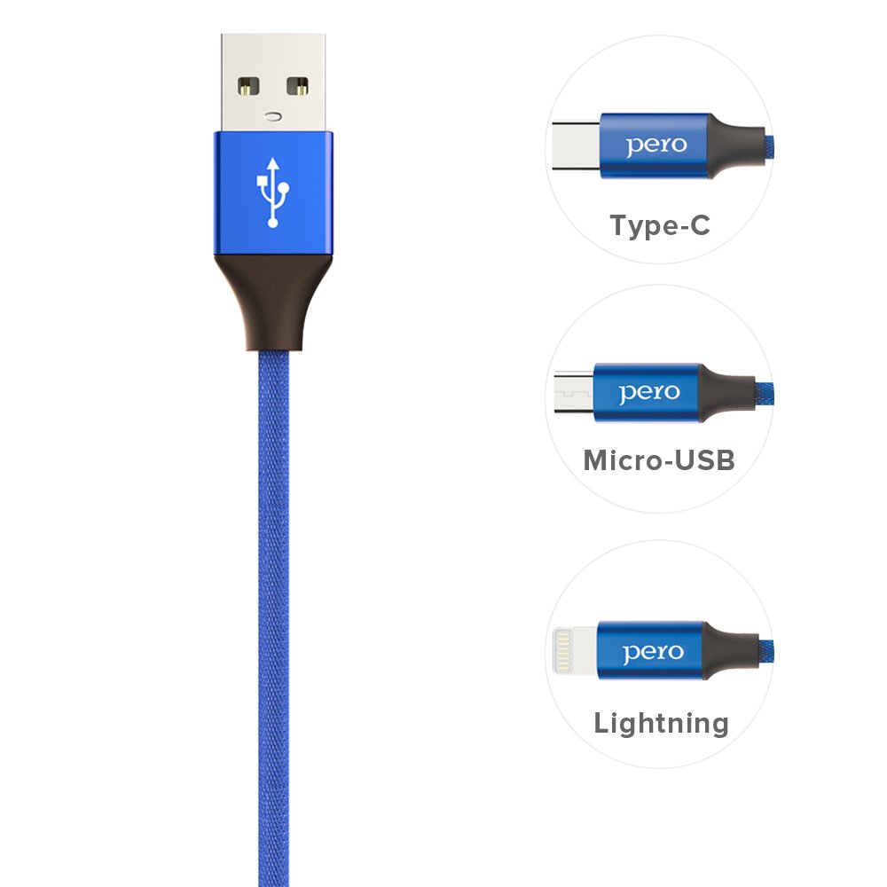 Дата-кабель PERO DC-02 Type-C, 2А, 1м, синий