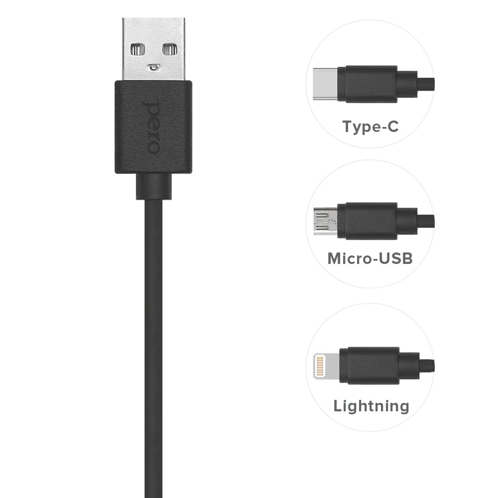 Дата-кабель PERO DC-03 micro-USB, 2А, 2м, черный