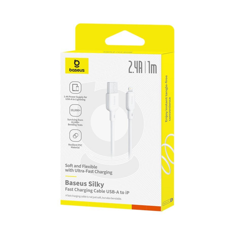 USB-кабель Baseus Silky Series P1037702213-00, Aplle-8 pin , 2.4A, ткань, 1.0 м, круглый, белый