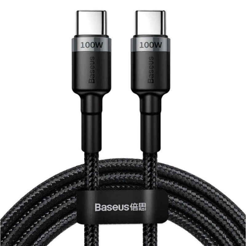 USB-кабель Baseus CATKLF-ALG1, Type-C - Type-C, ткань, 2.0 м, круглый, поддержка Power Delivery, черно-серый, фирменная упаковка