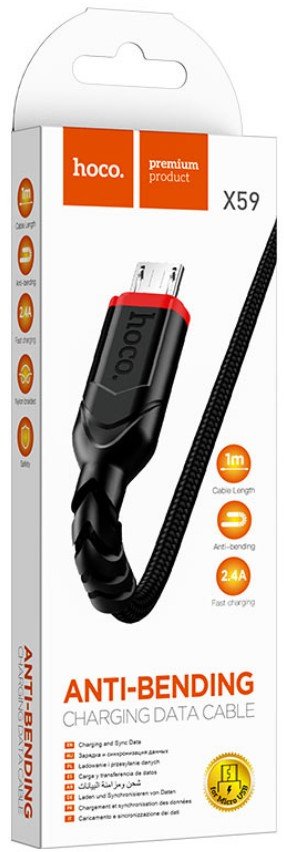 Кабель HOCO X59/ USB  Micro/ 1m/ 2.4A/ Нейлон/ Черный, (Арт. HC-44890)