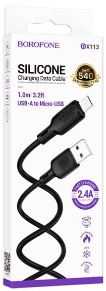 Кабель BOROFONE BX113/ USB  Micro/ 1m/ 2.4A/ Силикон/ Черный, (Арт. B-15417)