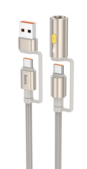 Кабель HOCO U138 Type-C/USB-Type-C/прикуриватель 1.2м, 3A, 60Вт серый