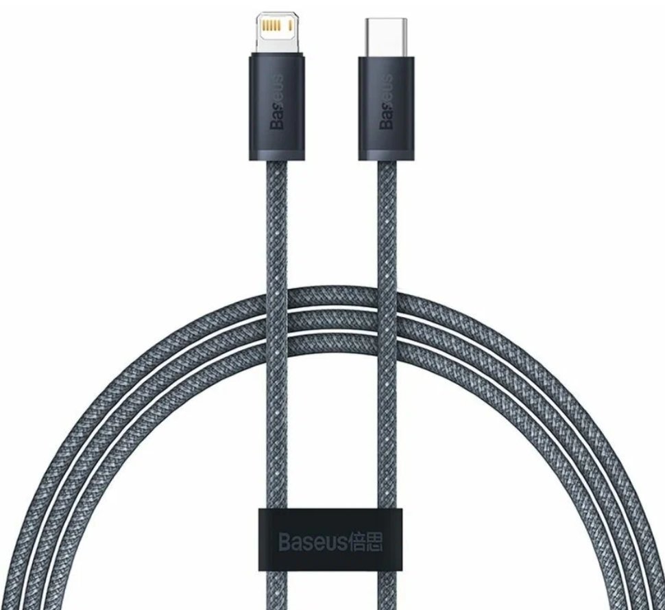 USB-кабель Baseus CALD000016, Type-C/Apple 8 pin, ткань, 1.0 м, круглый, серый, фирменная упаковка