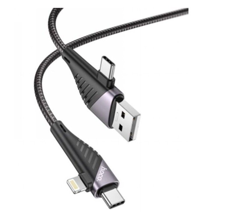 Кабель HOCO U95 Illustrious Multifunction USB, Type-C-8pin, Type-C 1.2м, 2.4A, 20Вт чёрный