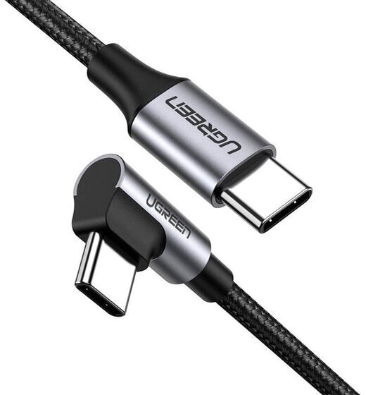 Кабель UGREEN US255 50122 USB-C 2.0 Male to Angled 90° USB-C 2.0 Male 3A Data Cablel 0.5m Gray Black