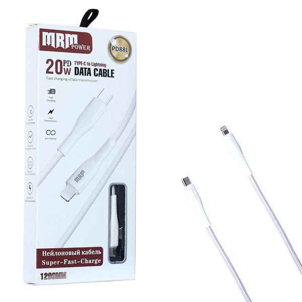 USB-кабель MRM PD88L Type-C-L 3.1A 20W 1200mm White 10шт в упаковке