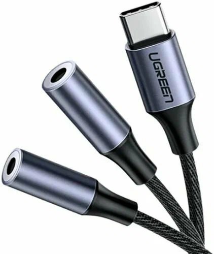 Кабель UGREEN AV144 30732 USB Type C Male to 3.5mm 2 Female Audio Cable 20cm Silver