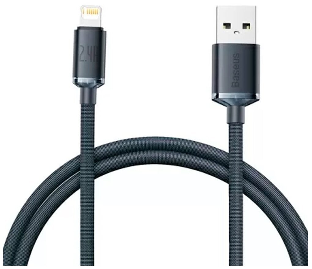 Дата-кабель Baseus Crystal Shine (CAJY000001) Fast Charging USB to iP 2.4A 1.2m Black