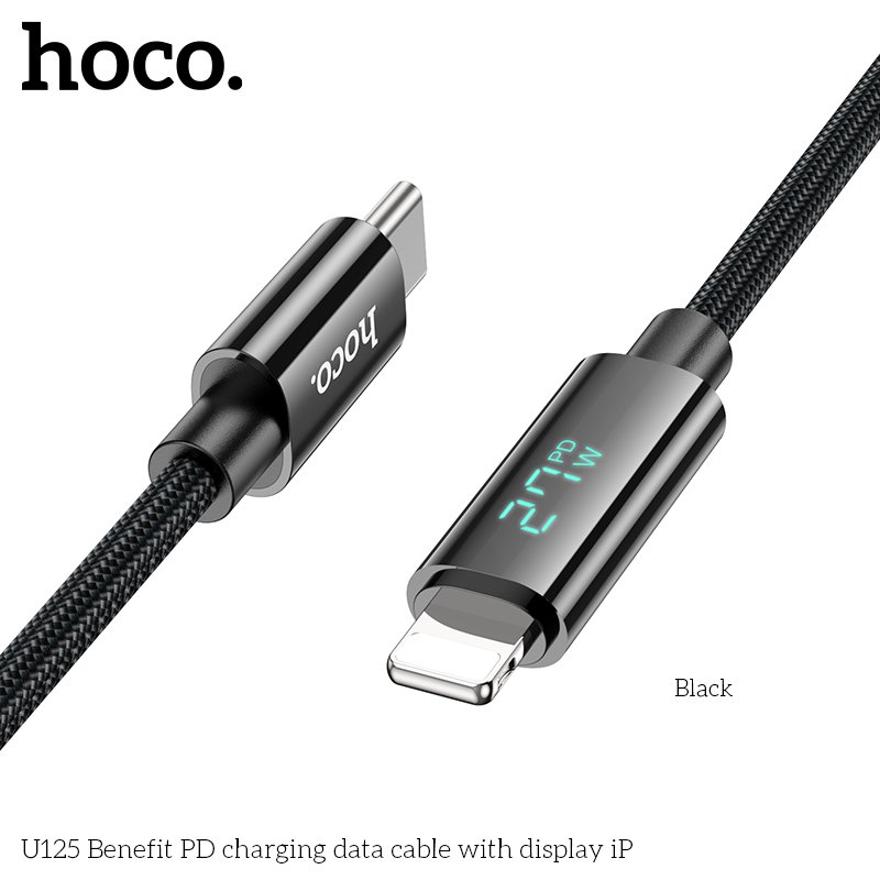 Дата-кабель HOCO U125 Benefit PD charging data cable with display iP (черный)