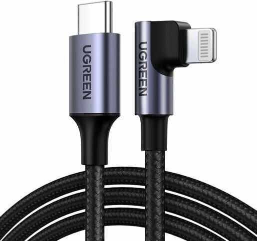 Кабель UGREEN US305 60764 USB-C to Lightning Angled Cable Aluminum Shell Braided 1.5m Gray Blac
