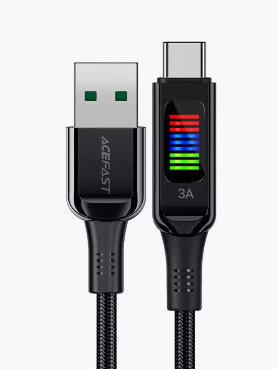 Дата-кабель ACEFAST C7-04 USB-A to USB-C zinc alloy charging data cable with display - Black