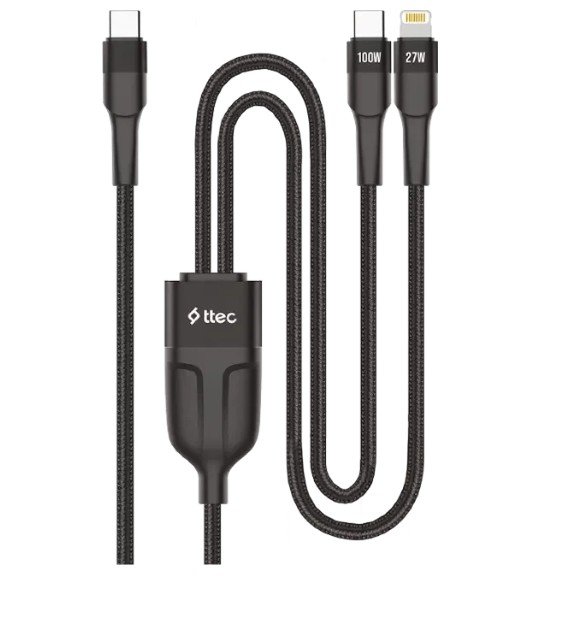 Кабель TTEC 2DK56S AlumiCable Duo USB-C To USB-C&Lightning Fast Charge 100W Cable, длина 150см черный