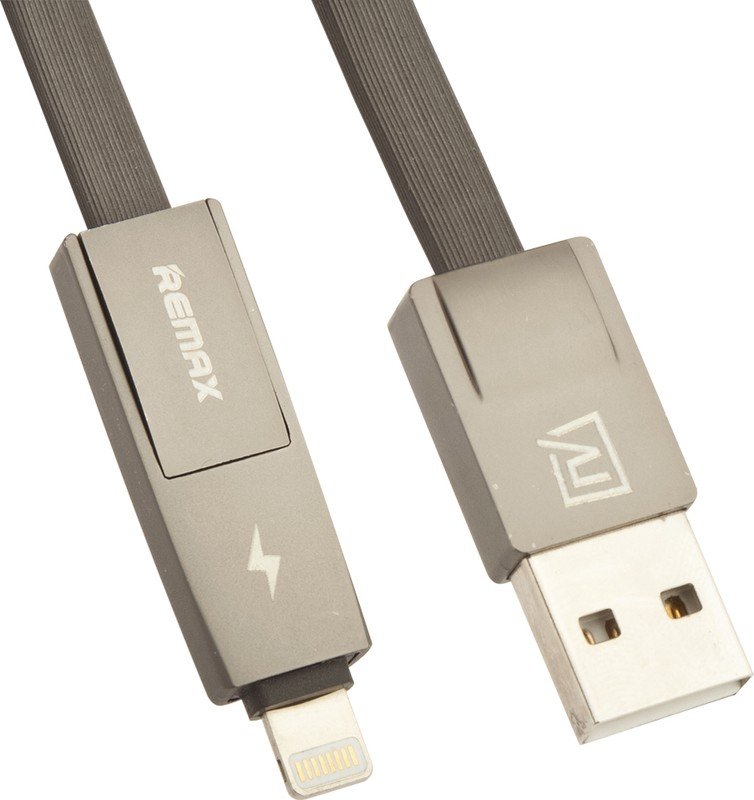 USB кабель REMAX RC-042t Strive MicroUSB/Lightning 8-pin, 2.4А, 2в1, 1м, силикон черный