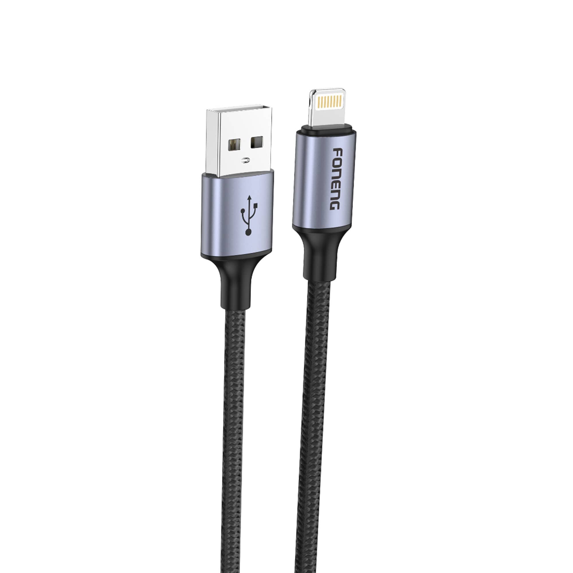 Кабель USB - Lightning Foneng X95 1.2M, 3A, нейлон (Black/Grey)