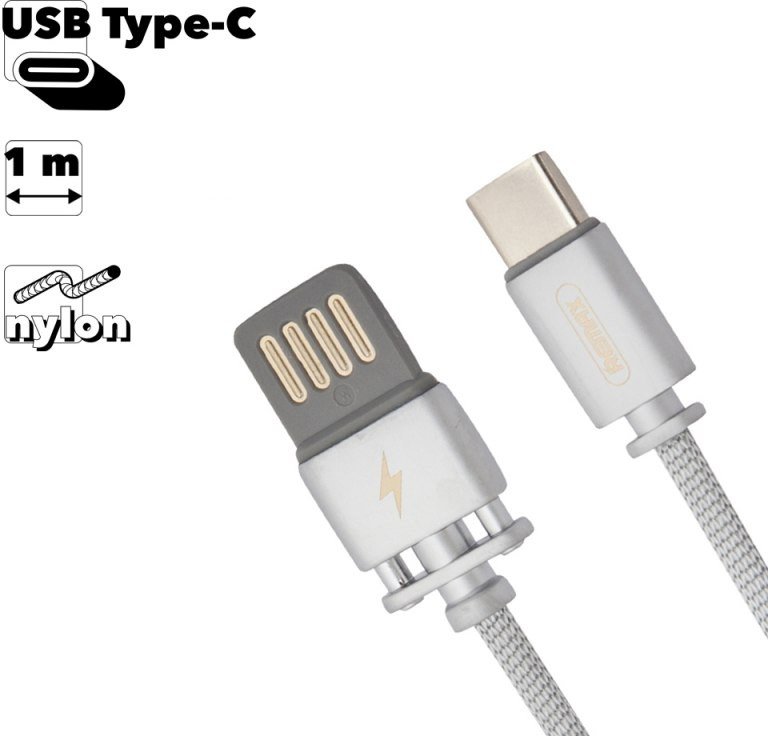 USB кабель REMAX RC-064a Dominator Type-C, 2.4А, 1м, нейлон серебрянный