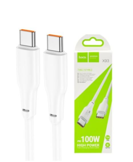 Дата-кабель HOCO X93 Force 100W быстрая зарядка, Type-C + Type-C, 1м (белый)