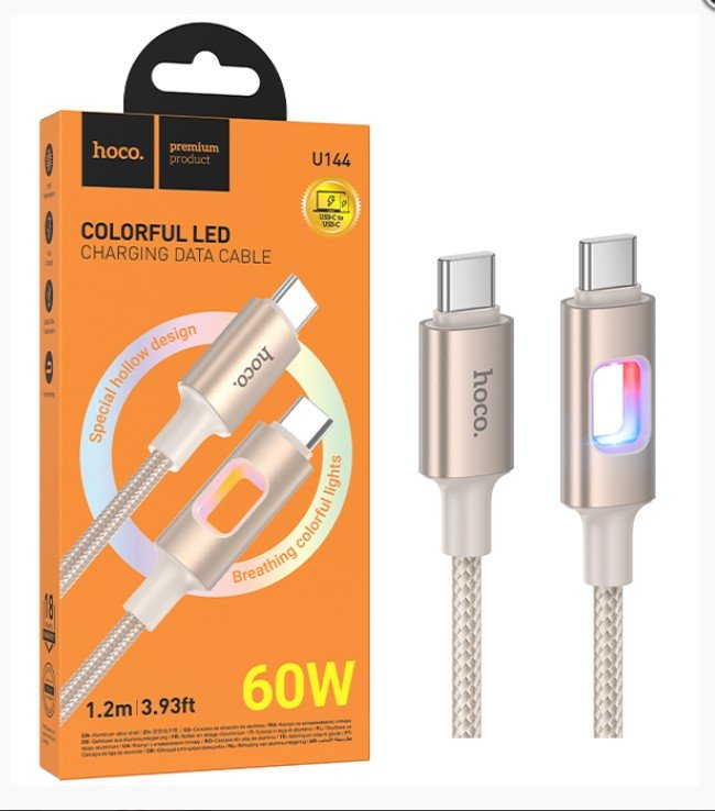 Кабель HOCO U144 New 60W charging data cable Type-c to Type-c Gold