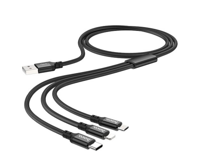 Кабель HOCO X14 Times speed USB-8pin, Type-C, микро USB 1.0м, 2.4A чёрный