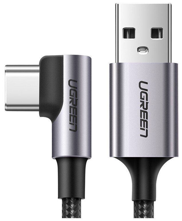 Кабель UGREEN US284 70255 Angled USB-C Male To USB2.0 A Male 3A Data Cable 90°Angle 3m Black