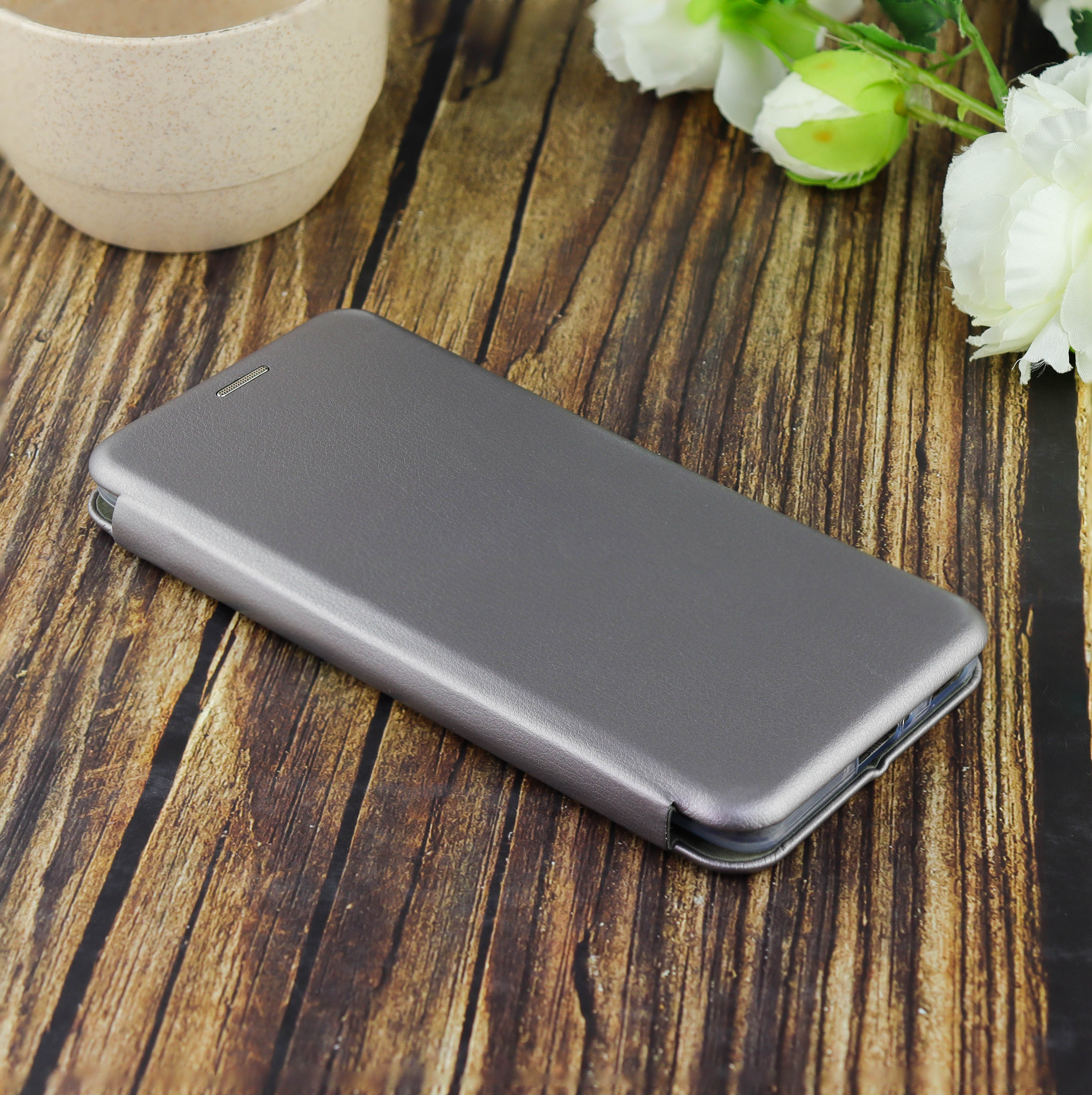 Чехол книга на силиконовой основе и магните для Xiaomi Mi11 Book, с округленными краями, серебряный