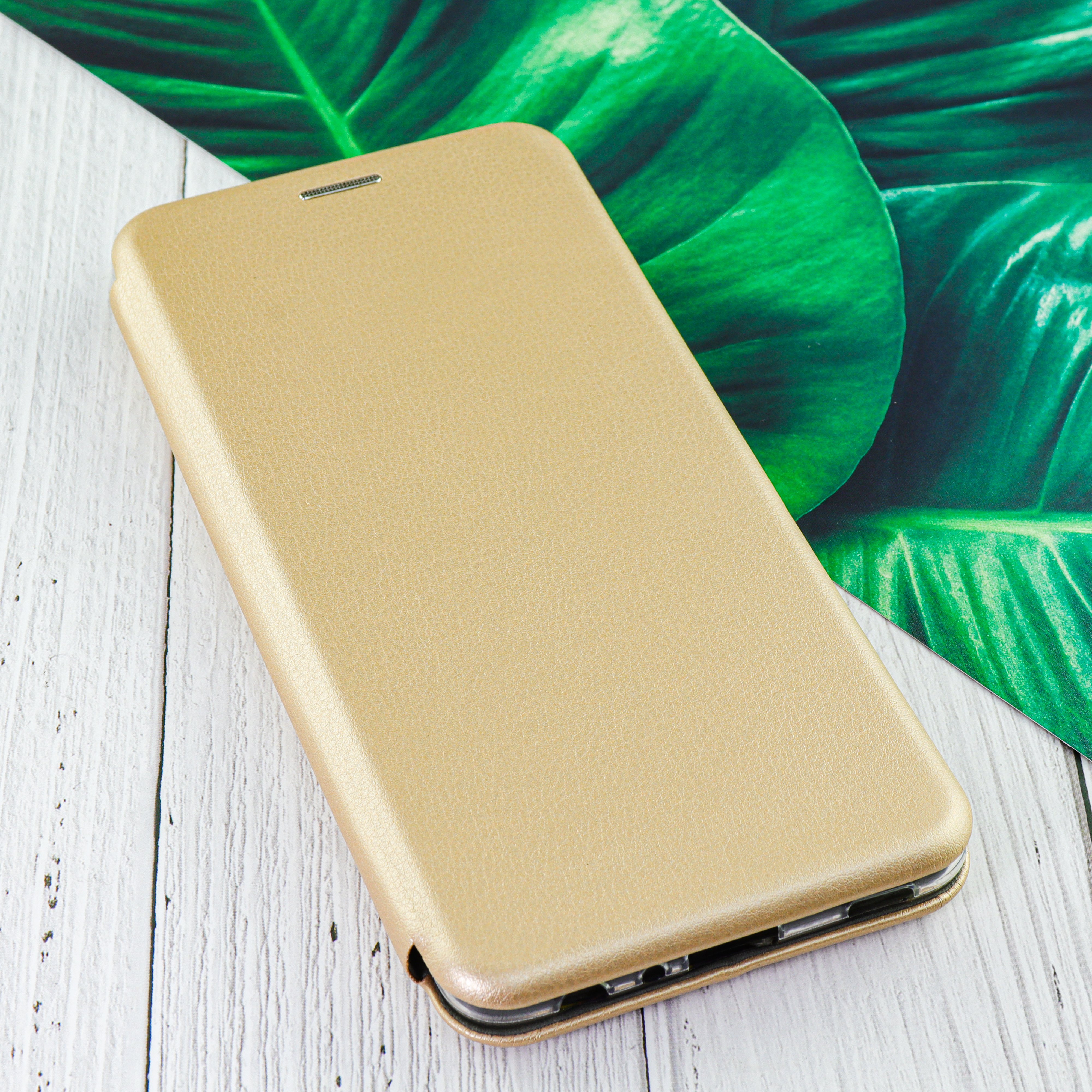 Чехол книга на силиконовой основе и магните для Samsung Galaxy A52 Book, с округленными краями, золотой