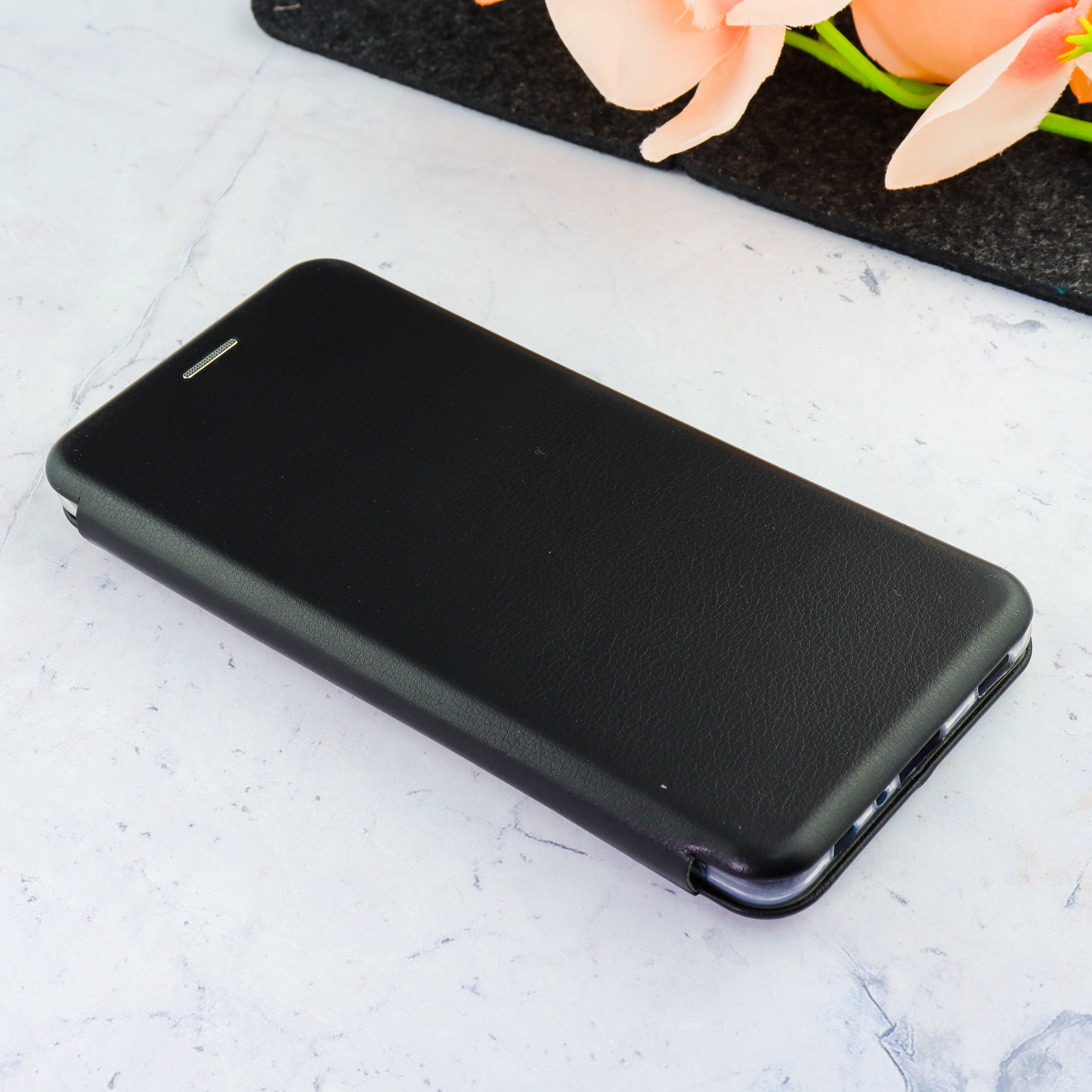 Чехол книга на силиконовой основе и магните для Samsung Galaxy A72 Book, с округленными краями, черный