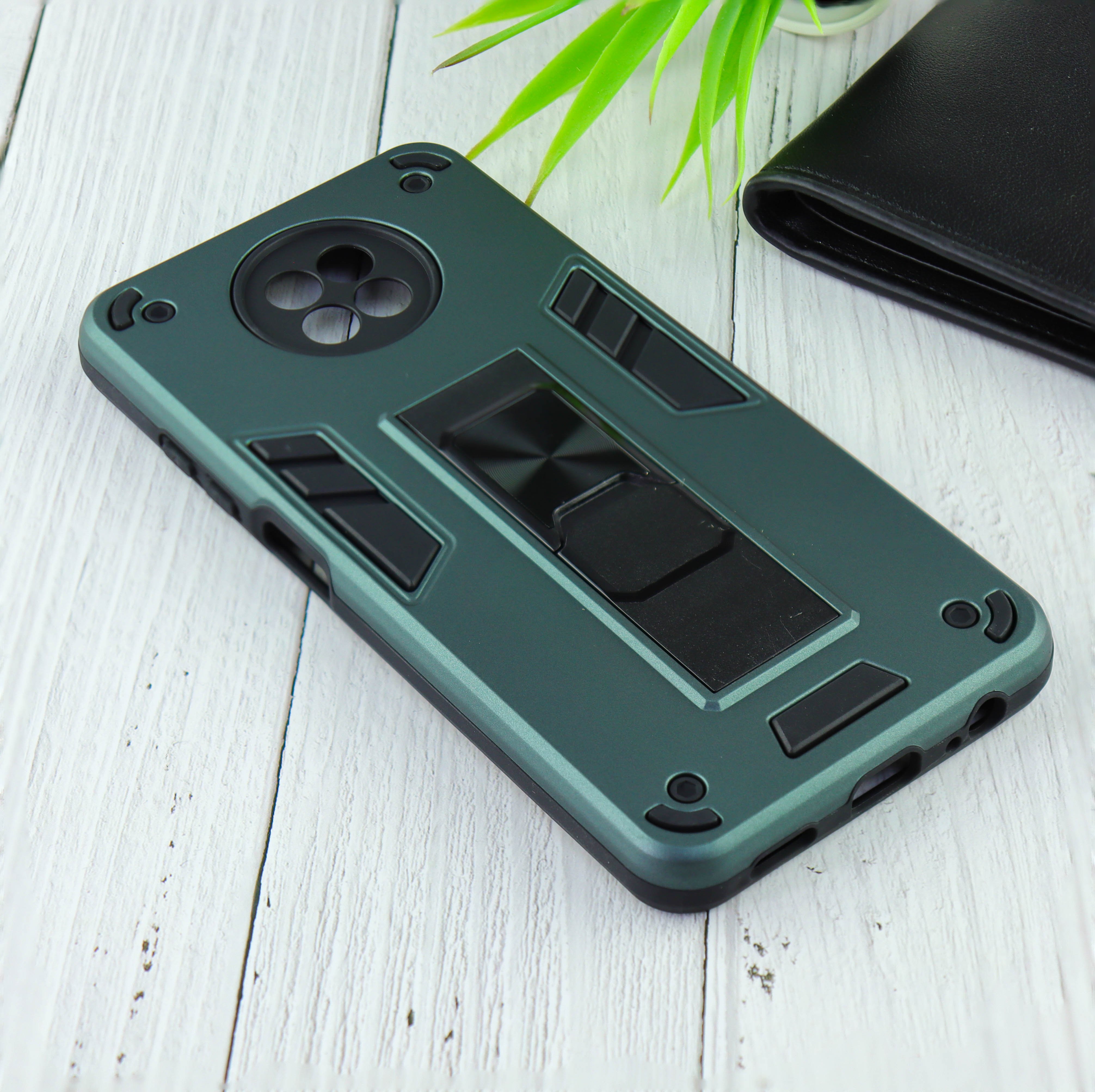 Чехол для Xiaomi Redmi Note 9T противоударный с подставкой и магнитом оливково зеленый