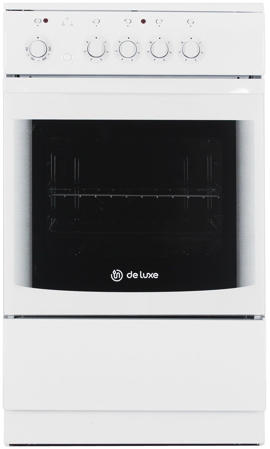 Плита электрическая De Luxe 506004.04эс белый стеклокерамика, 85x50x60см, 4 конфорки духовка 54 л, класс А