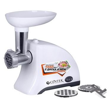 Мясорубка Centek CT-1609 White, 1550Вт, реверс, 2 диска, стальной нож и узлы