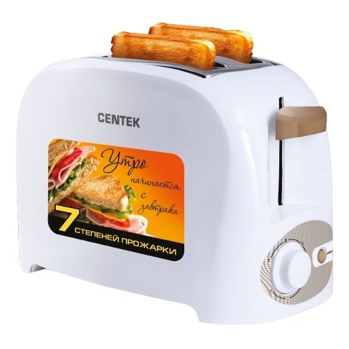 Тостер Centek CT-1420 (белый) 750 Вт, 7 уровней мощности, теплоизолированный корпус, функция отмены