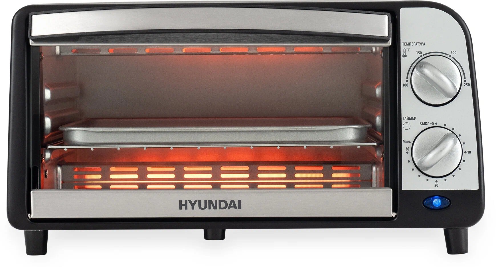 Мини-печь Hyundai MIO-HY071 9л. серебристый/черный