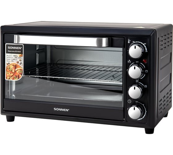 Мини-печь SONNEN EO-HL33 (458305) 1800Вт, 33л, 3 режима нагрева, таймер, механическое управление, черная