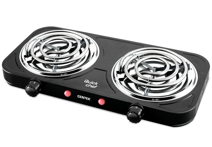 Электрическая плитка Centek CT-1509 (Black) 2 конфорки ТЭН 140мм, 2000Вт, индикатор работы