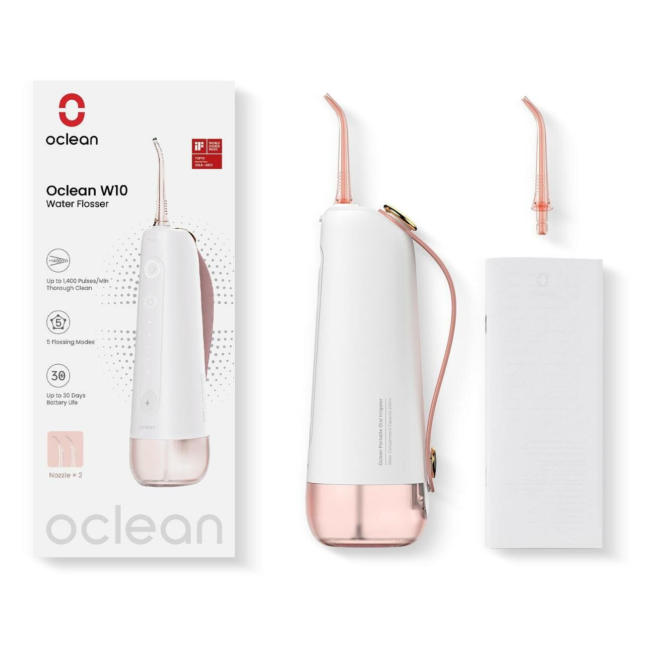 Ирригатор Oclean W10 с 2 насадками Розовый