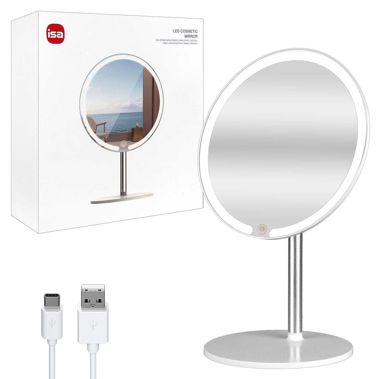Настольное зеркало для макияжа с подсветкой ML-01 ISA (White)