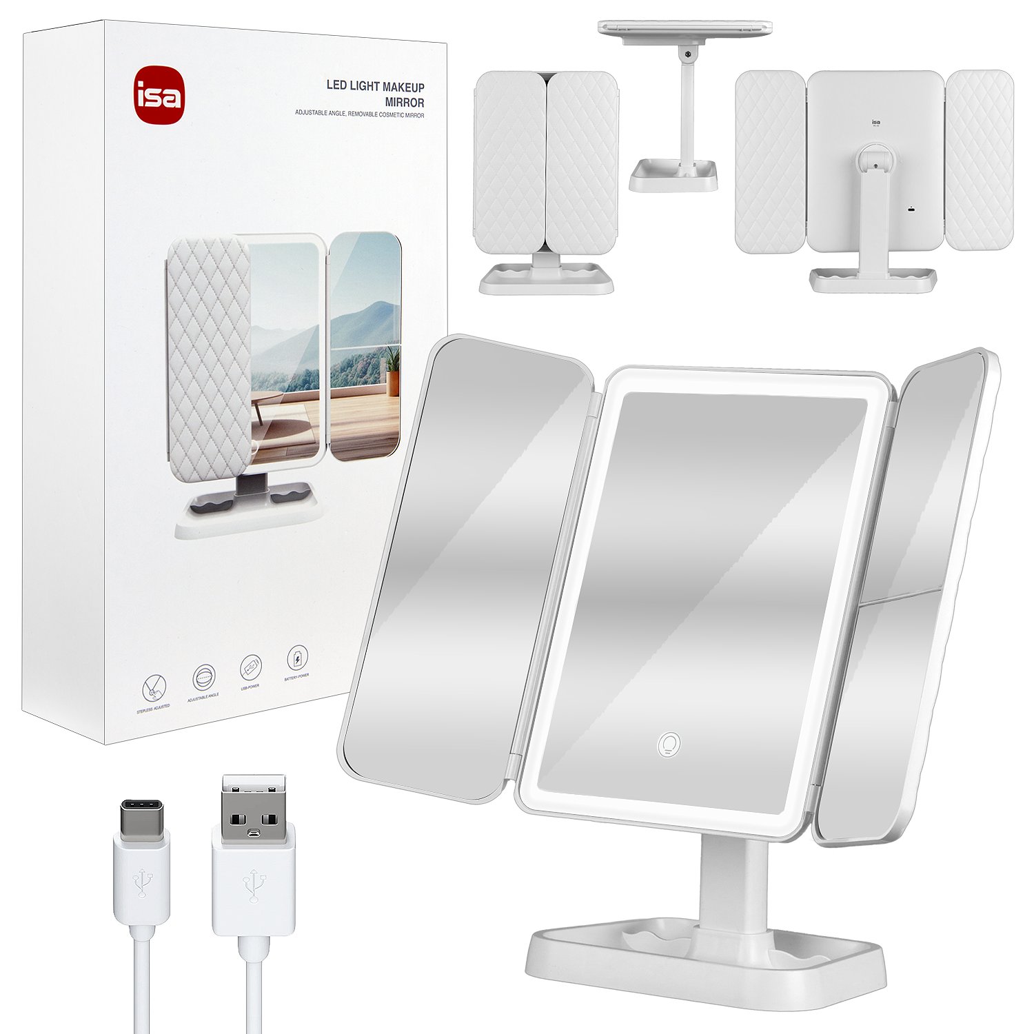 Настольное зеркало для макияжа с подсветкой ML-04 ISA (White)