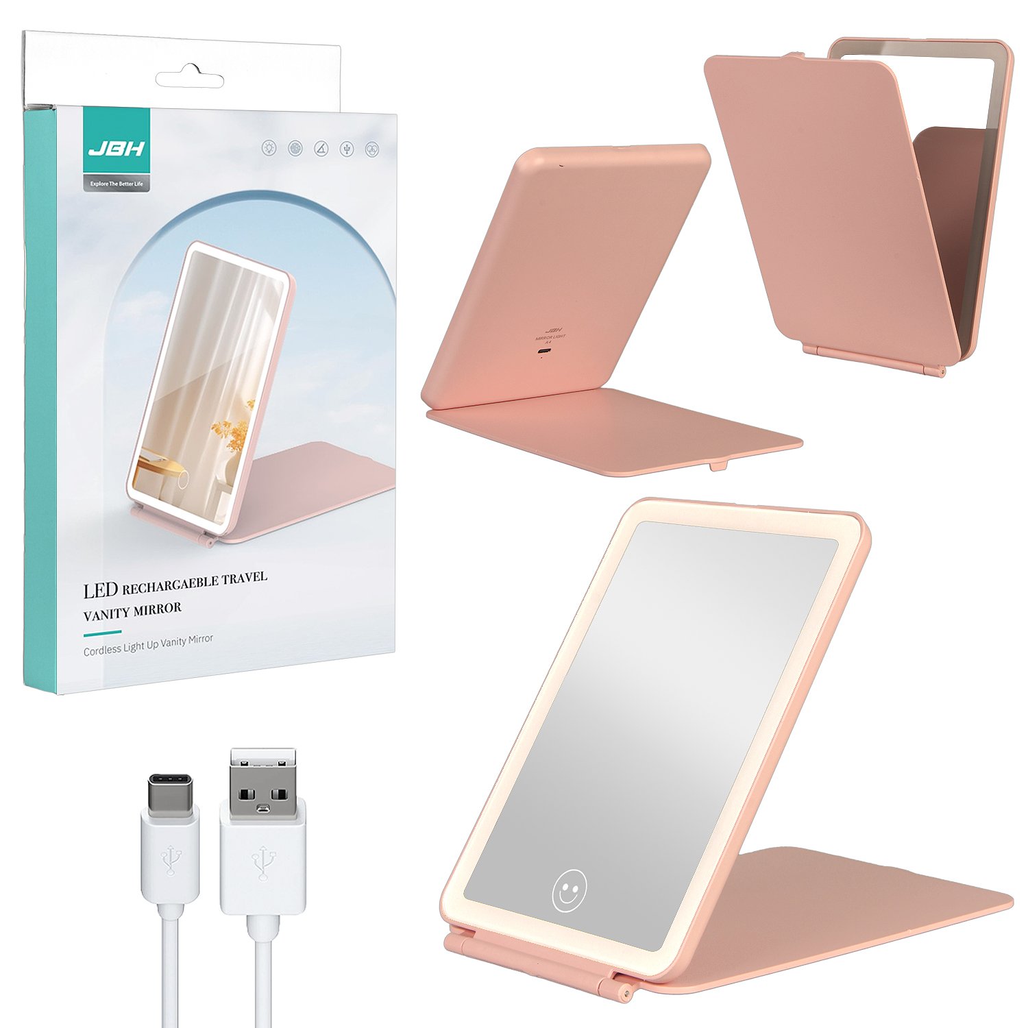 Настольное зеркало для макияжа с подсветкой A4 (Pink)