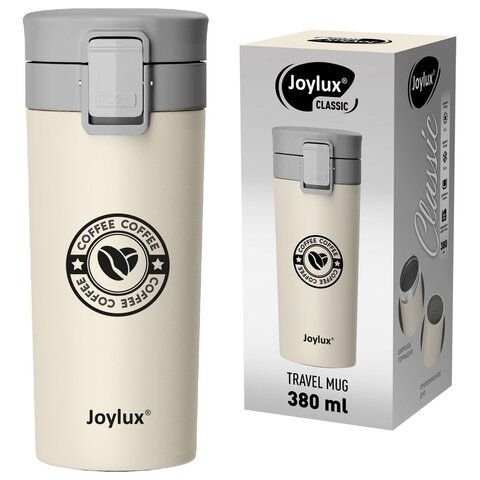 Термокружка JOYLUX Classic Coffee 700273 нерж, 380мл бежевый с принтом